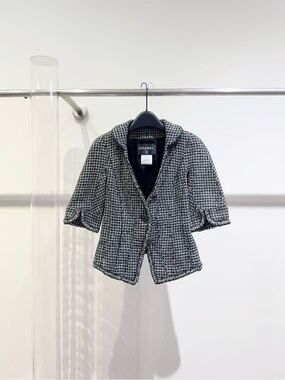 🚩steal Chanel Black & White Tweed Short Sleeve Jacket